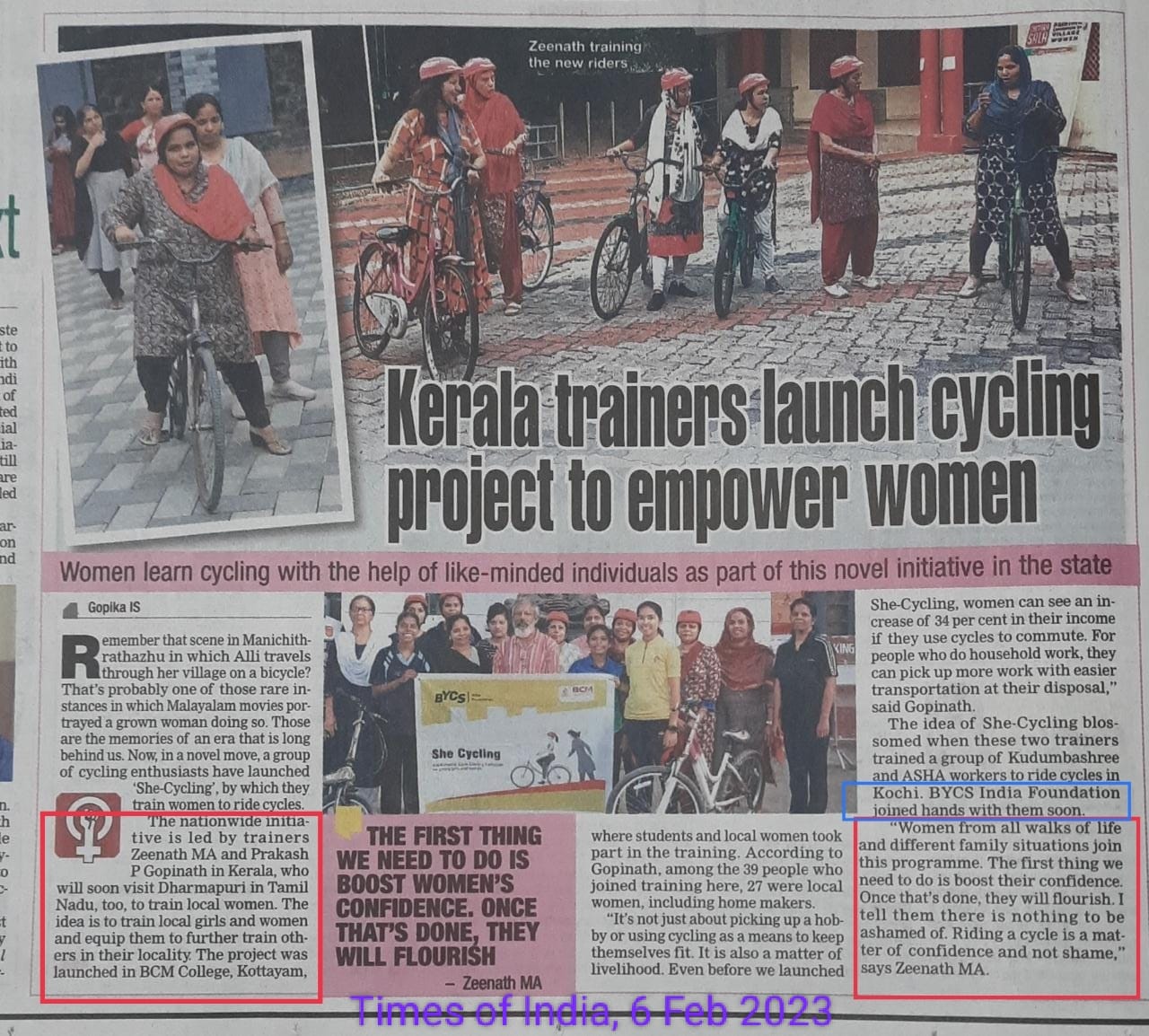 KERALA TRAINERS LAUNCH CYCLING PROJECT TO EMPOWER WOMEN