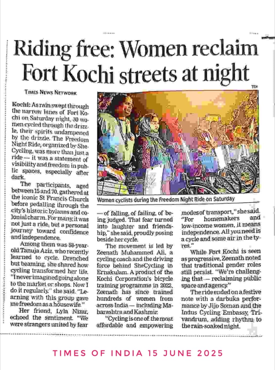 Riding free: Women reclaim Fort Kochi streets at night : TIMES NEWS NETWORK