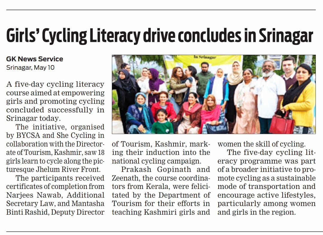 GIRLS’ CYCLING LITERACY DRIVE CONCLUDES IN SRINAGAR