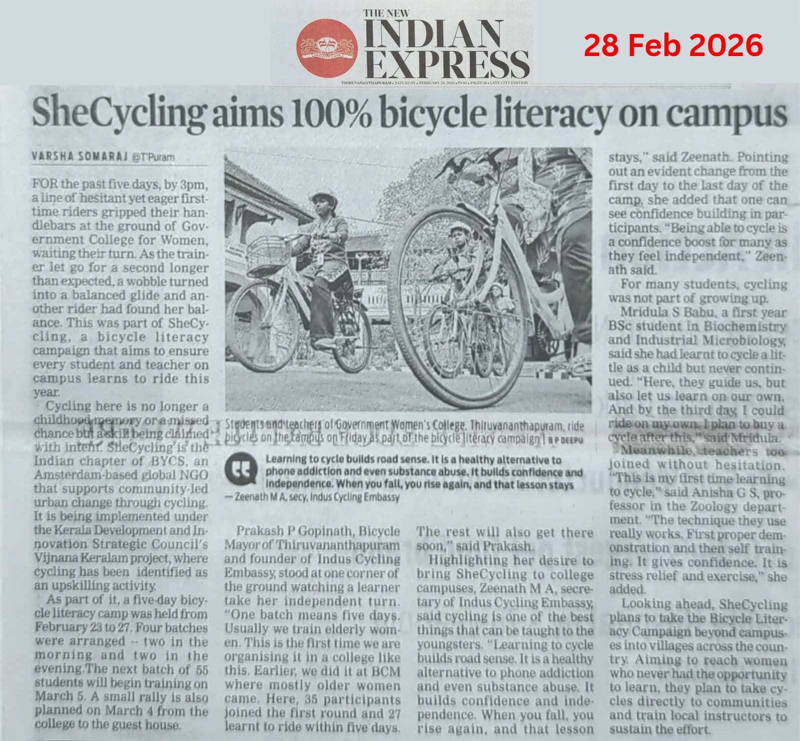SHECYCLING AIMS 100% BICYCLE LITERACY ON CAMPUS